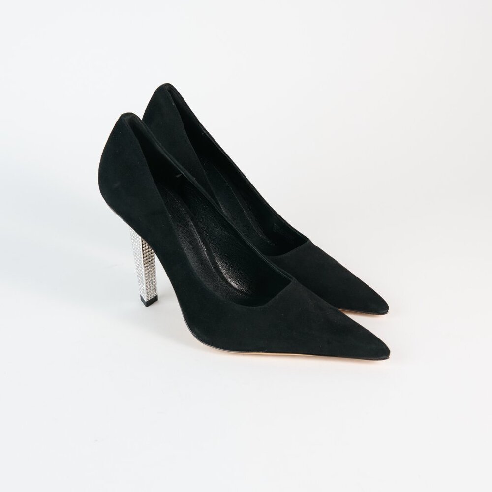 Michael Kors - Halle Pump - Black Suede/Jeweled Heels - Store Return = Size 7